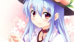 Hats blush blue hair long hair touhou hinanawi tenshi purple 