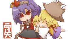 Hats Chibi red eyes blondes anime girls touhou purple hair 