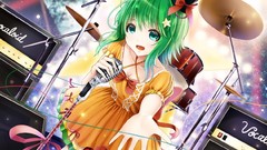 Hats Drums singing microphones anime girls short hair vocaloid 