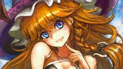 Hats faces bows blondes smiling long hair anime girls blue eyes 