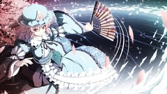 Hats fans anime girls flower petals touhou saigyouji yuyuko 