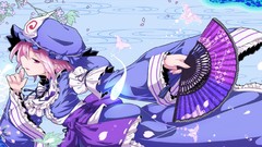 Hats fans pink hair anime girls touhou saigyouji yuyuko video 