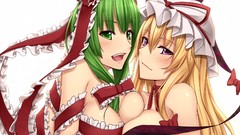 Hats gap Ribbons bows blondes smiling long hair green eyes 