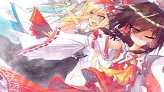 Hats gloves bows kochiya sanae hakurei reimu green hair touhou 