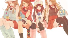 Hats gloves Pokemon blondes skirts long hair boots blue eyes 