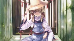 Hats goddess sitting belts blondes skirts long hair anime girls 