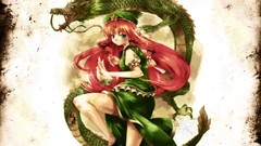 Hats long hair anime girls touhou hong meiling redheads video 