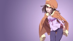 Hats long hair brown eyes brunettes bakemonogatari wink open 