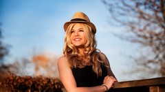 Hats outdoors blondes smiling curly hair girls in nature