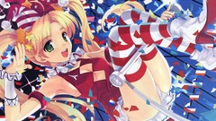 Hats red dress blondes smiling long hair anime girls armpits 