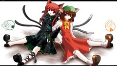 Hats red eyes anime girls brown eyes brunettes braids touhou 