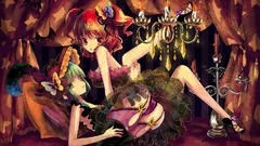 Hats red eyes anime girls green eyes short hair green hair 