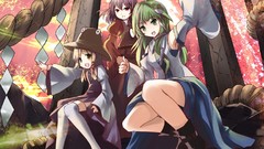 Hats red eyes blondes long hair anime girls boots green eyes 