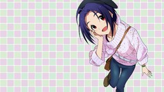 Hats red eyes blue hair anime girls short hair open mouth 