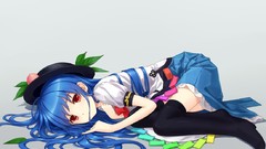 Hats red eyes blue hair long hair anime girls touhou hinanawi 