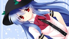 Hats red eyes blue hair touhou hinanawi tenshi