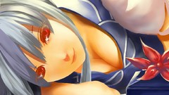 Hats red eyes long hair gray hair touhou lying down cleavage 