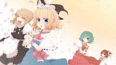 Hats red eyes Ribbons blondes blue eyes closed eyes short hair 