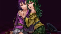 Hats red eyes sitting floor wires bows skirts hugging smiling 