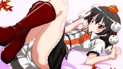 Hats red eyes skirts blush boots short hair touhou black hair 