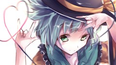 Hats Ribbons anime girls green eyes green hair touhou komeiji 