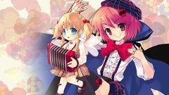 Hats Ribbons blondes pink hair pink eyes anime girls blue eyes 