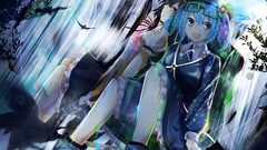Hats Ribbons blue hair blue eyes goggles touhou black hair open 