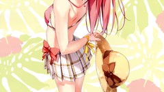 Hats Ribbons bows bracelets skirts blush smiling long hair pink 