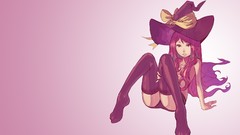 Hats Ribbons long hair anime girls blue eyes purple hair 