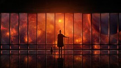 Hats silhouettes window panes