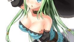 Hats skirts long hair anime girls blue eyes green hair open 