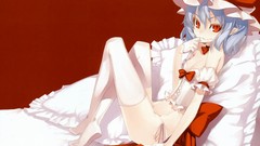 Hats Vampires beds red background red eyes sitting bows pillows 