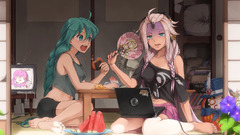 hatsune miku IA (Vocaloid) blue hair pink hair anime girls