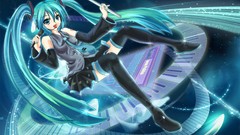 Hatsune miku vocaloid bare shoulders detached sleeves thigh 