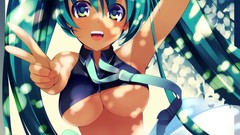 Hatsune miku vocaloid boobs aqua hair aqua eyes
