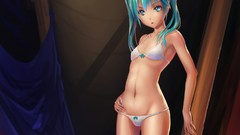 Hatsune miku vocaloid bra underwear panties twintails aqua hair