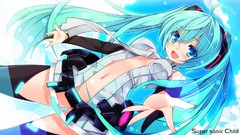 Hatsune miku vocaloid miku append open mouth twintails thigh 