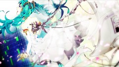 Hatsune miku vocaloid open mouth twintails aqua hair