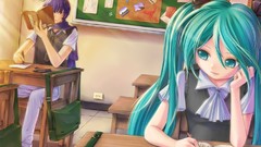 Hatsune miku vocaloid seifuku twintails aqua hair