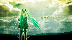 Hatsune miku vocaloid twintails aqua hair