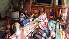 Hatsune miku vocaloid twintails aqua hair