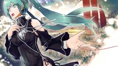 Hatsune miku vocaloid twintails aqua hair aqua eyes