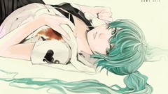 Hatsune miku vocaloid twintails aqua hair aqua eyes