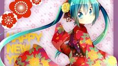 Hatsune miku vocaloid twintails hair ornaments Japanese clothes 