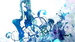 Hatsune miku vocaloid twintails polychromatic aqua hair