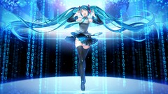 hatsune miku vocaloid twintails thigh highs closed eyes