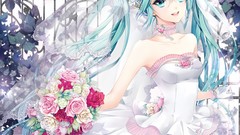 Hatsune miku vocaloid wedding dresses aqua hair aqua eyes