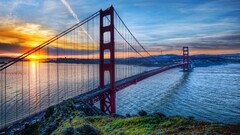 hdr Bridge sunset Sea golden gate bridge USA sky