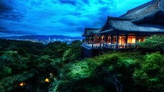 hdr night forest cityscape architecture Asia Trees blue Kyoto
