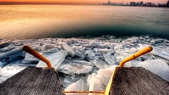 hdr Sea sunset ice cityscape sunlight